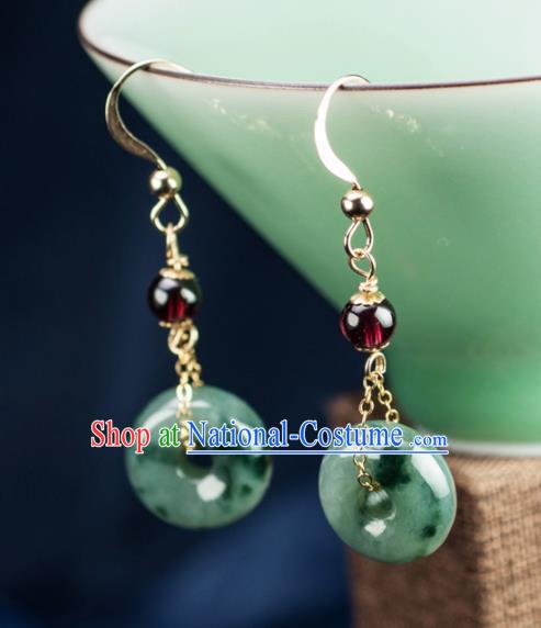 Chinese Traditional Jewelry Accessories Ancient Hanfu Jade Peace Buckle Earrings for Women