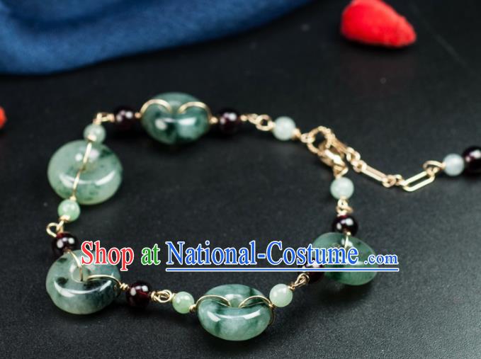 Chinese Traditional Jewelry Accessories Ancient Hanfu Jade Peace Buckle Bracelet for Women