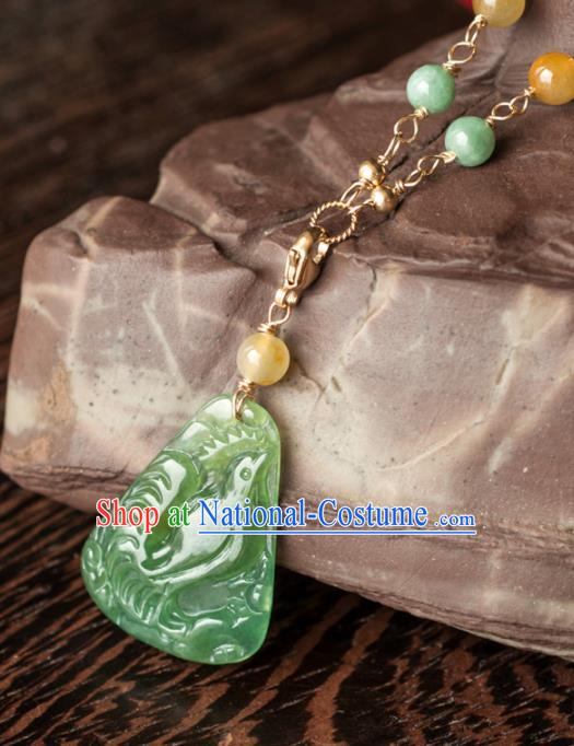 Chinese Traditional Jewelry Accessories Icy Zodiac Chicken Pendant Ancient Jadeite Necklace