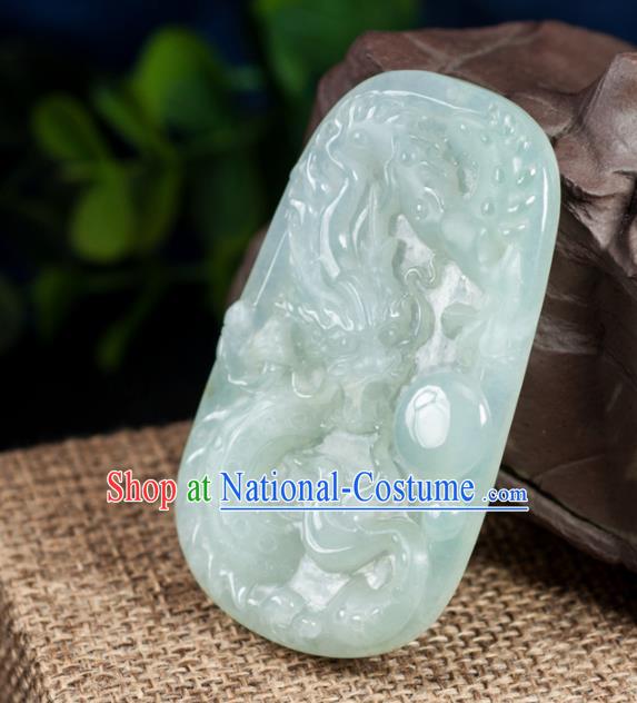 Chinese Traditional Jewelry Accessories White Jade Dragon Pendant Ancient Jadeite Necklace