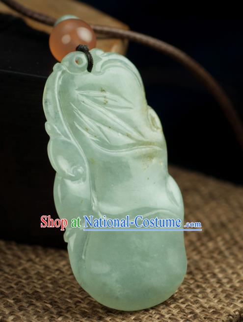 Chinese Traditional Jewelry Accessories Carving Bamboo Jade Necklace Handmade Jadeite Pendant