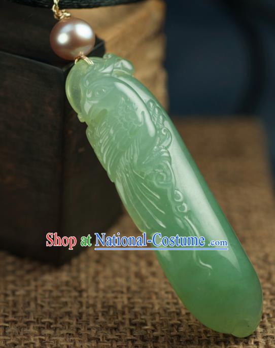 Chinese Traditional Jewelry Accessories Carving Parrot Jade Necklace Handmade Jadeite Pendant