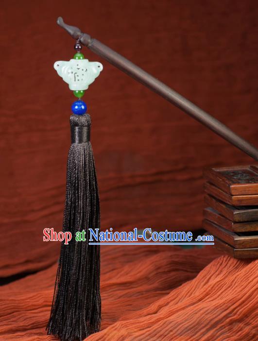 Chinese Traditional Hanfu Rosewood Hair Clip Hair Accessories Ancient Classical Jade Butterfly Tassel Hairpins for Women