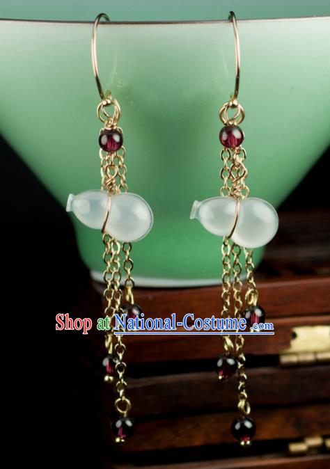 Chinese Traditional Jewelry Accessories Ancient Hanfu Jadeite Calabash Earrings for Women