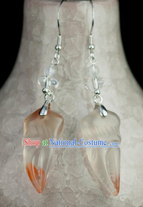 Chinese Traditional Jewelry Accessories Ancient Hanfu Jadeite Crab Claw Earrings for Women