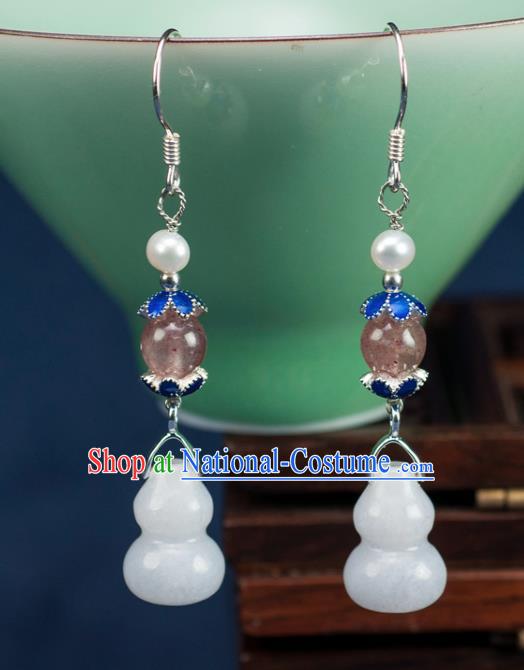 Chinese Traditional Jewelry Accessories Ancient Hanfu Jadeite Cucurbit Earrings for Women