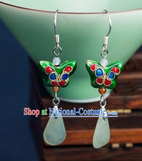 Chinese Traditional Jewelry Accessories Ancient Hanfu Green Butterfly Earrings for Women