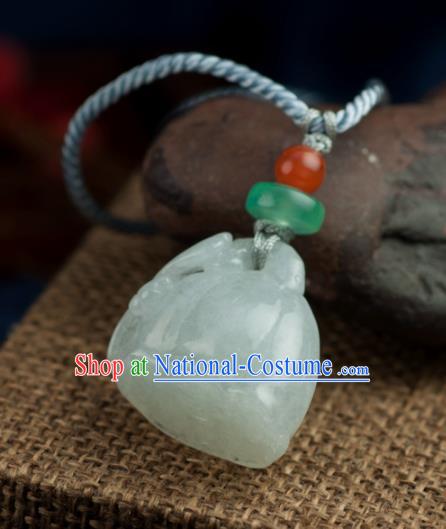 Chinese Traditional Jewelry Accessories Ancient Hanfu Carving Lotus Jade Necklace for Women