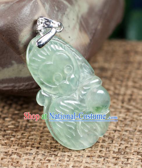 Chinese Traditional Jewelry Accessories Icy Zodiac Monkey Pendant Ancient Jadeite Necklace