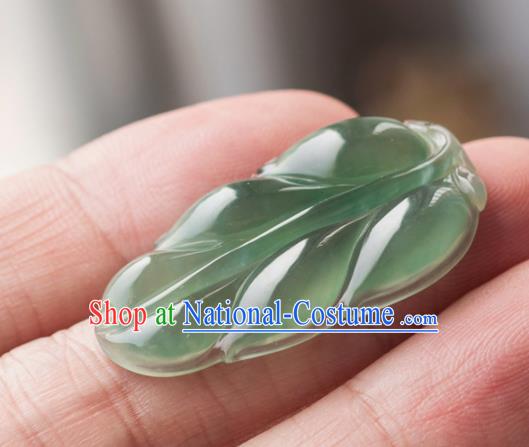 Chinese Traditional Jewelry Accessories Icy Jade Leaf Pendant Ancient Jadeite Necklace