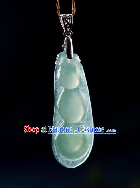 Chinese Traditional Jewelry Accessories Jade Pea Necklace Handmade Carving Emerald Pendant