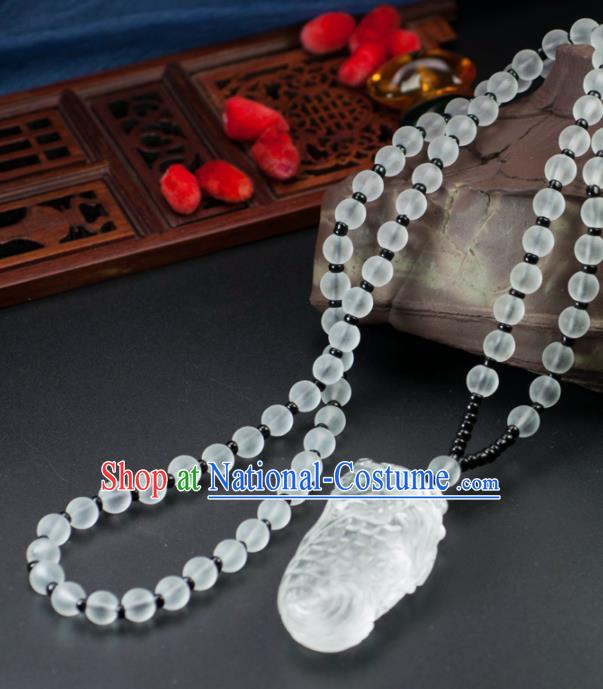 Chinese Traditional Jewelry Accessories Jade Fish Necklace Handmade Jadeite Pendant