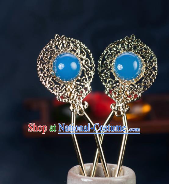 Chinese Traditional Hanfu Hair Accessories Ancient Classical Blue Hairpins for Women