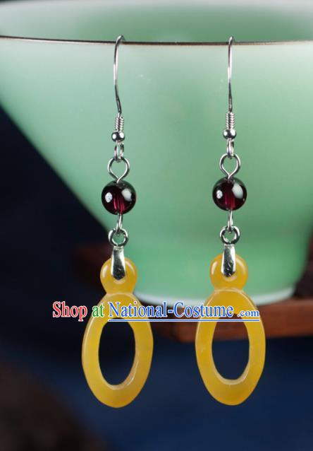 Chinese Traditional Jewelry Accessories Ancient Hanfu Huanglong Jade Earrings for Women