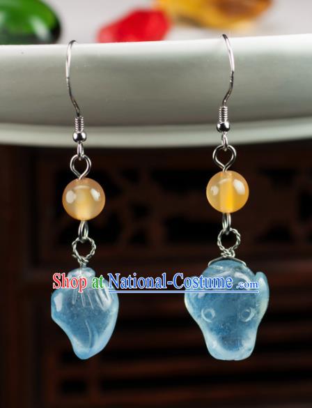 Chinese Traditional Jewelry Accessories Jadeite Earrings Ancient Hanfu Carving Eardrop for Women