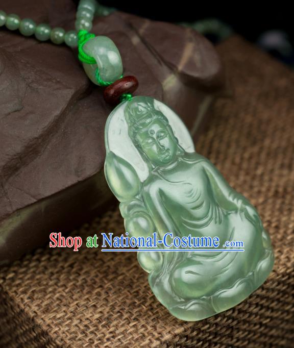 Chinese Traditional Jewelry Accessories Jade Pendant Ancient Handmade Carving Jadeite Avalokiteshvara Necklace