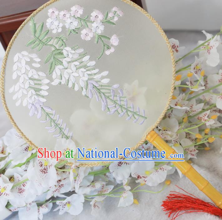 Chinese Traditional Hanfu Palace Fans Ancient Handmade Embroidered Wisteria Round Fans for Women