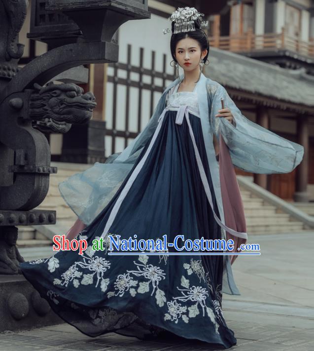 Chinese Ancient Tang Dynasty Princess Hanfu Dress Traditional Embroidered Costumes Complete Set for Women