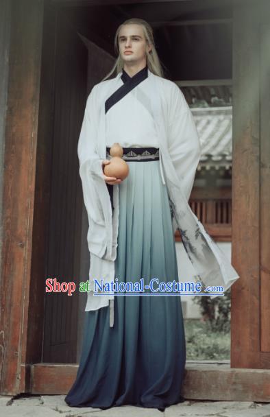 Chinese Ancient Jin Dynasty Scholar Clothing Traditional Nobility Childe Embroidered Costumes for Men