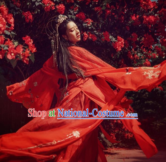 Chinese Ancient Peri Wedding Hanfu Dress Traditional Princess Embroidered Costumes for Women