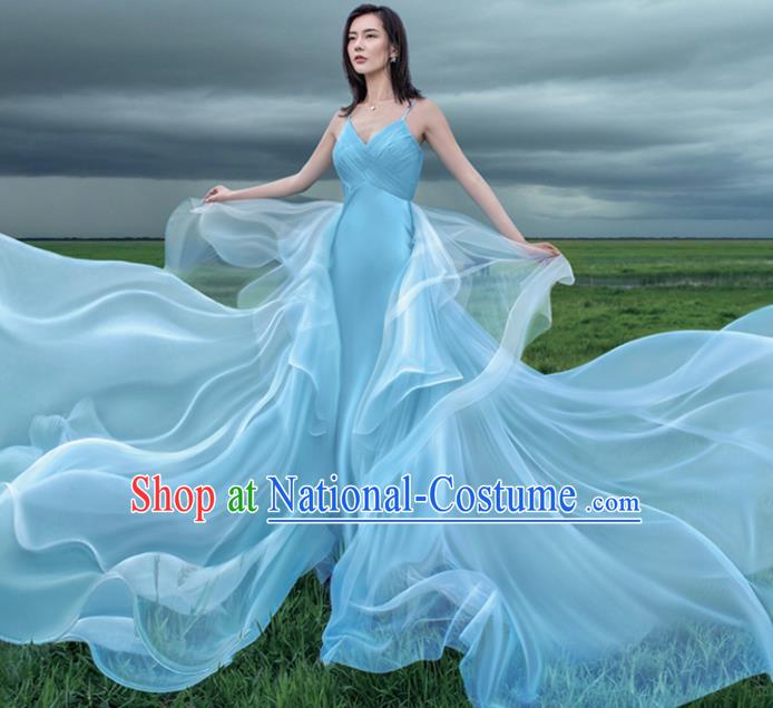 Top Performance Catwalks Costumes Blue Wedding Dress Full Dress for Women