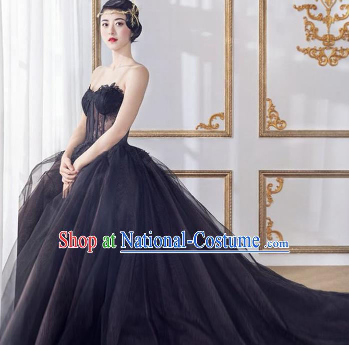 Top Performance Catwalks Costumes Wedding Dress Black Veil Full Dress for Women