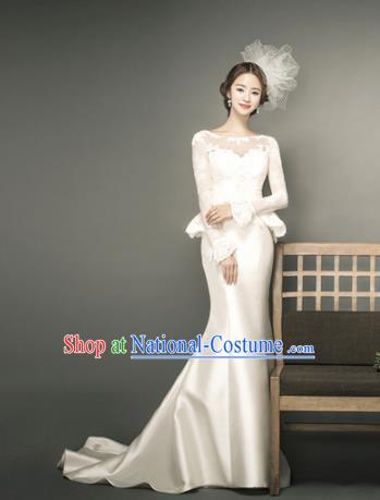 Top Performance Catwalks Costumes Wedding Dress Beige Satin Full Dress for Women