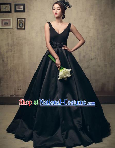 Top Performance Catwalks Costumes Wedding Dress Princess Black Full Dress for Women