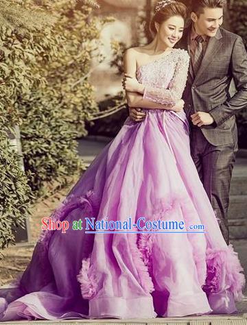 Top Performance Catwalks Costumes Wedding Dress Princess Purple Full Dress for Women