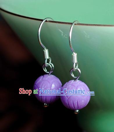 Chinese Traditional Jade Jewelry Accessories Ancient Hanfu Purple Micalex Carving Earrings for Women