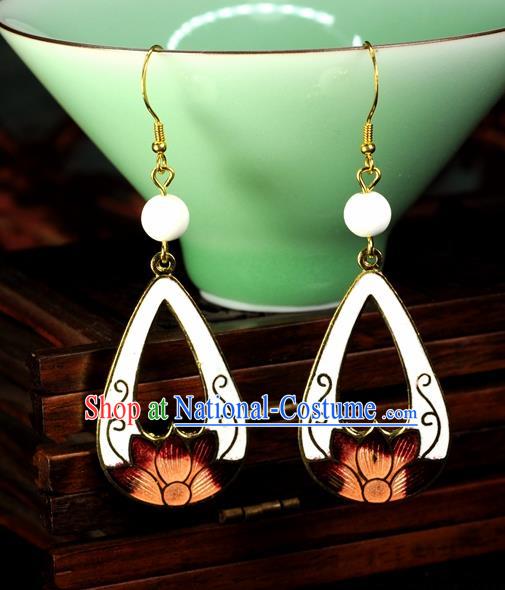 Chinese Traditional Jade Jewelry Accessories Ancient Hanfu Cloisonne White Lotus Earrings for Women