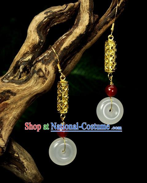 Chinese Traditional Jewelry Accessories Ancient Hanfu Cloisonne Jade Tassel Earrings for Women