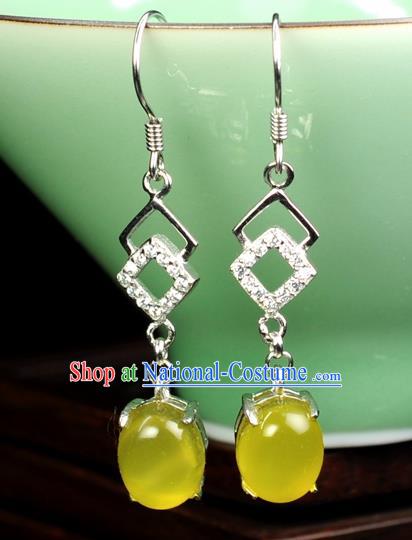 Chinese Traditional Jewelry Accessories Ancient Hanfu Yellow Jadeite Earrings for Women