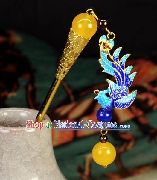 Chinese Traditional Hanfu Hair Clip Hair Accessories Ancient Classical Cloisonne Phoenix Tassel Hairpins for Women