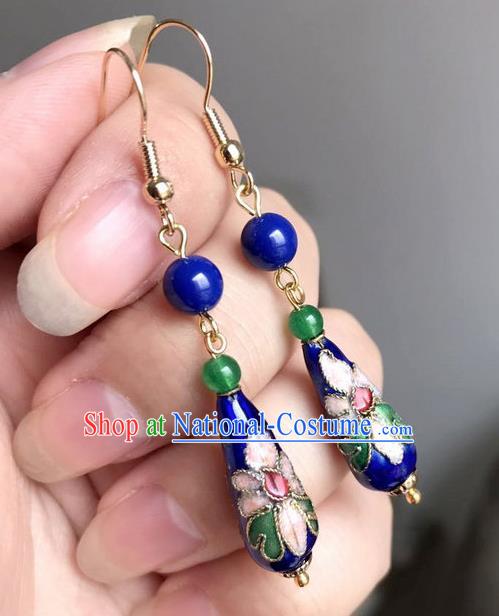 Chinese Traditional Jewelry Accessories Ancient Hanfu Cloisonne Blue Earrings for Women