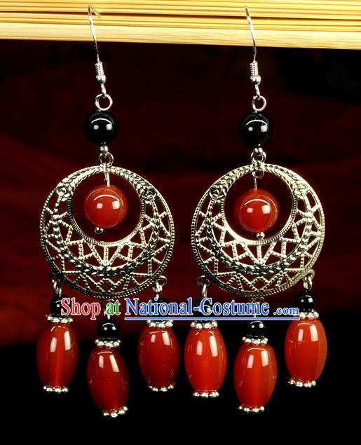 Chinese Traditional Jewelry Accessories Ancient Hanfu Red Agate Earrings for Women