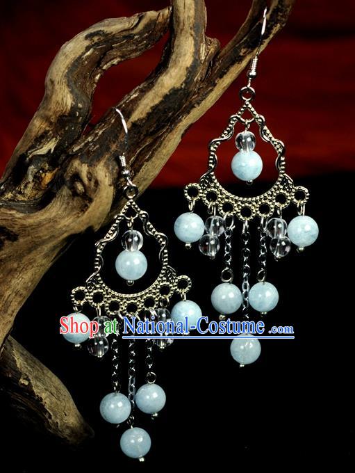 Chinese Traditional Jewelry Accessories Ancient Hanfu Jadeite Earrings for Women