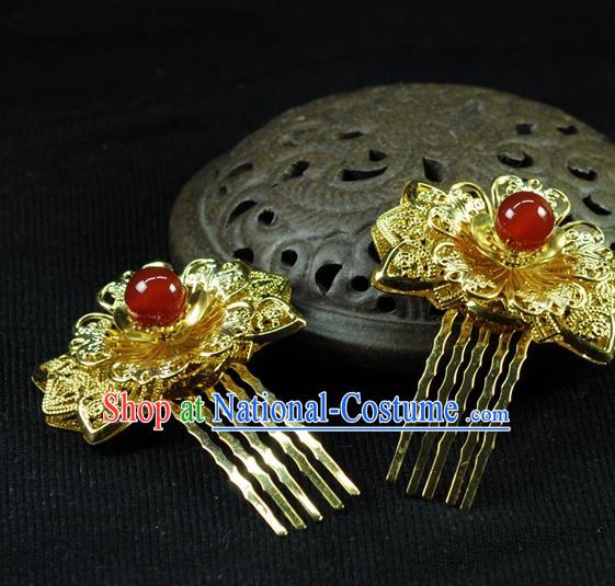 Chinese Traditional Hanfu Golden Hair Comb Hair Accessories Ancient Classical Hairpins for Women