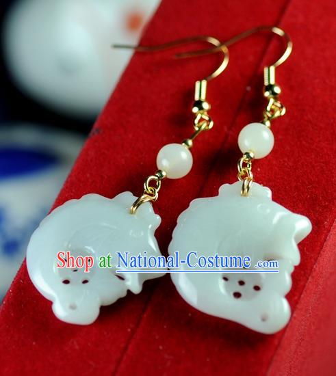 Chinese Traditional Jewelry Accessories Ancient Hanfu Jade Carp Earrings for Women