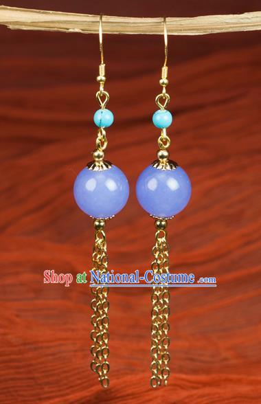 Chinese Traditional Jewelry Accessories Ancient Hanfu Purple Bead Earrings for Women