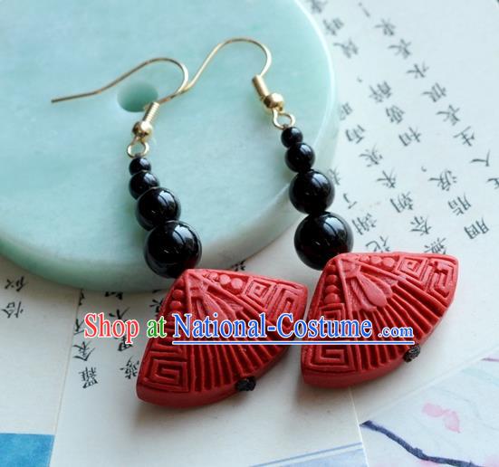 Chinese Traditional Jewelry Accessories Ancient Hanfu Red Lacquerware Earrings for Women