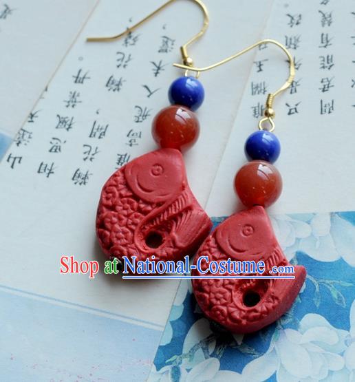 Chinese Traditional Jewelry Accessories Ancient Hanfu Red Lacquerware Carp Earrings for Women