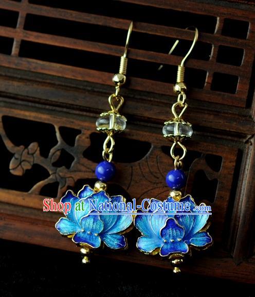 Chinese Traditional Jewelry Accessories Ancient Hanfu Blueing Lotus Earrings for Women