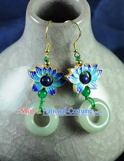 Chinese Traditional Jewelry Accessories Ancient Hanfu Jade Blueing Lotus Earrings for Women