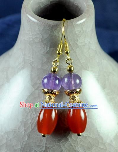 Chinese Traditional Jewelry Accessories Ancient Hanfu Red Agate Earrings for Women