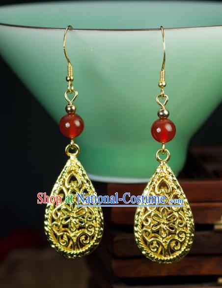 Chinese Traditional Jewelry Accessories Ancient Hanfu Golden Earrings for Women