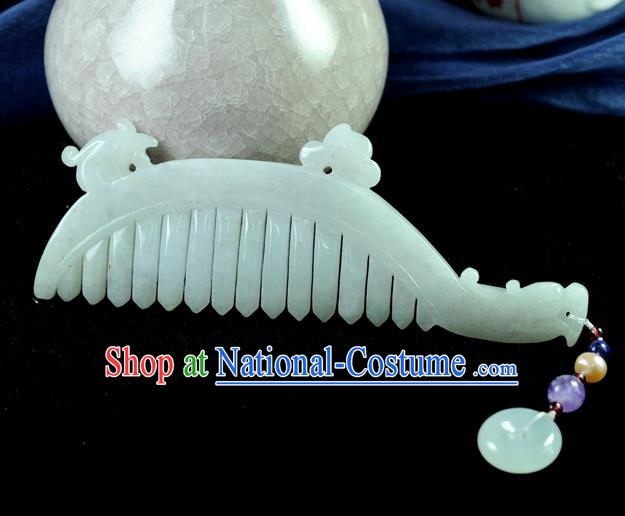 Chinese Traditional Jewelry Accessories Jade Sculpture Craft Hair Comb Handmade Jadeite Pendant