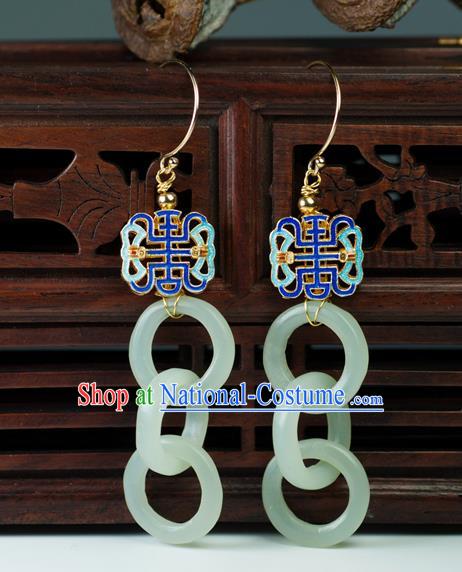 Chinese Traditional Jewelry Accessories Ancient Hanfu Jade Cloisonne Earrings for Women