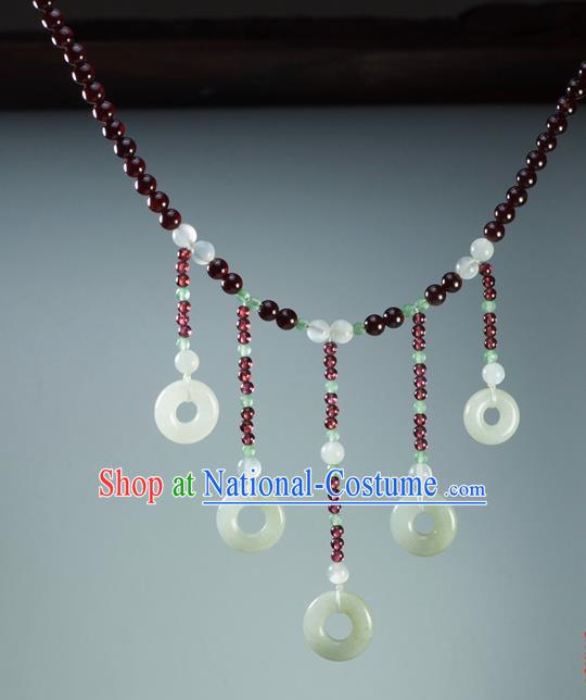 Chinese Traditional Jewelry Accessories Ancient Hanfu Jade Tassel Garnet Necklace for Women