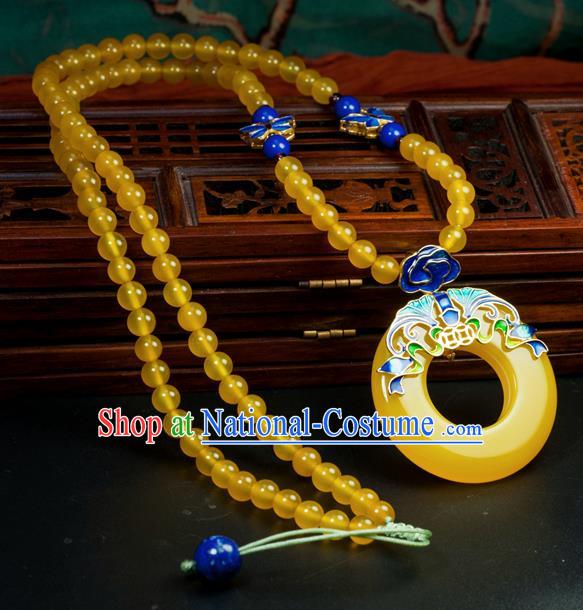 Chinese Traditional Jewelry Accessories Ancient Hanfu Canary Stone Necklace for Women